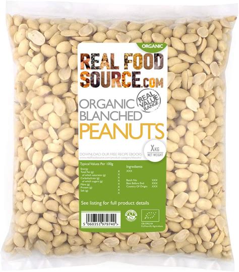 Realfoodsource Certified Organic Blanched Peanuts 1kg Uk