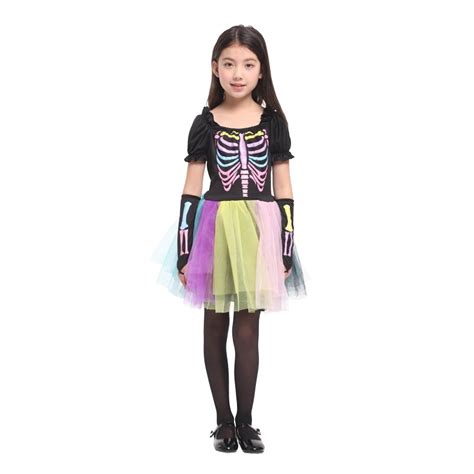 Children Kids Girls Funky Punky Skeleton Bones Costume Fancy Dress