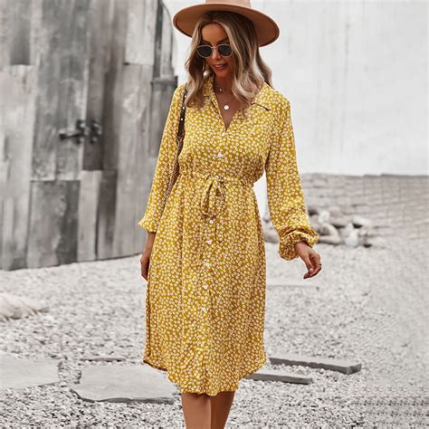 Jastie Bohemian Printed Dress 2022 Autumn And Winter V Neck Long Sleeve