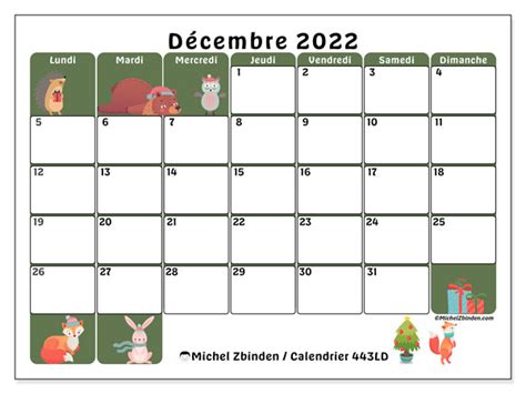 Calendrier Décembre 2022 à Imprimer “443ld” Michel Zbinden Fr
