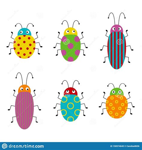 Funny Bug Set Collection Happy Cartoon Insects Colorful