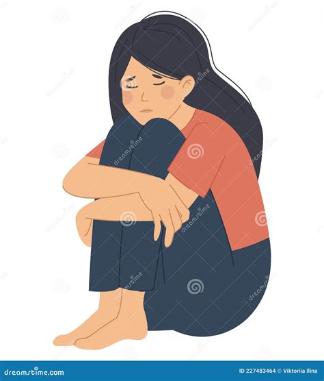 Sad Woman Sitting And Hugging Her Knees Stock Vector Illustration Of Anxiety Trouble