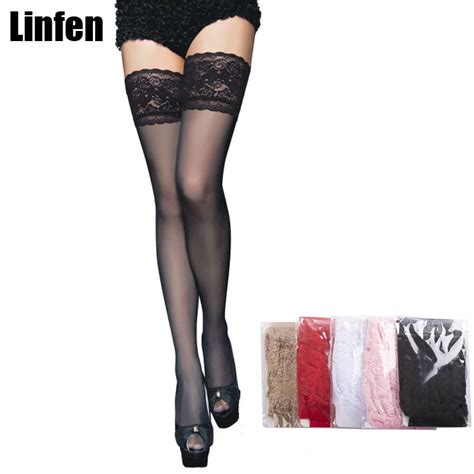 Hot Sexy Women Lady Lace Top Stay Up Silicon Sheer Thigh High Stockings