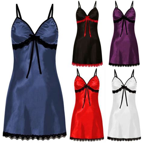 Women Sexy Sleepwear Lace Silk Satin Night Dress Sleeveless Nighties V Neck Nightgown Plus Size