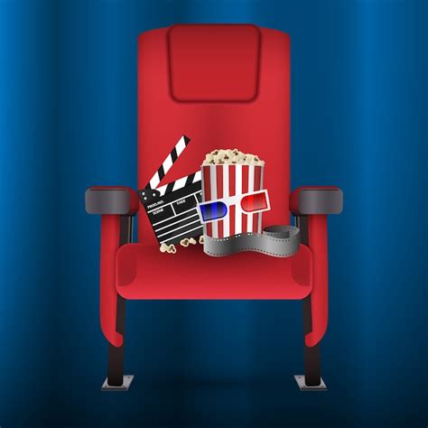 Asiento De Cine De Cine Realista Rojo Con Tira De Película Vector Premium