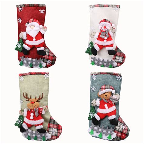 24 pcs big christmas stockings santa snowman reindeer stocking candy bag t holders xmas