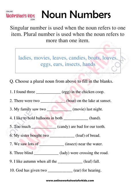 Noun Numbers Worksheets For Grade 2