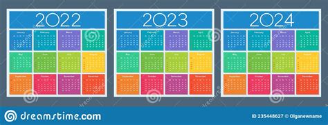 Colorful Calendar For 2022 2023 And 2024 Years Week Starts On Sunday