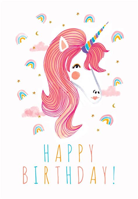 Unicorn And Rainbows Free Birthday Card Greetings Island Unicorn