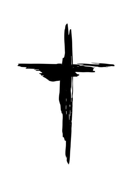 Hand Drawn Black Grunge Cross Simple Christian Cross Sign Illustrations