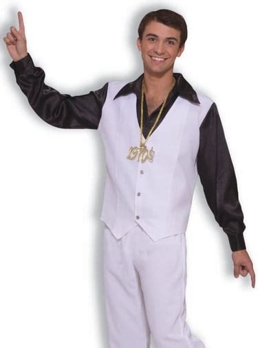 Mens 70s Disco King Outfit White Suit Halloween Costume Adult Standard