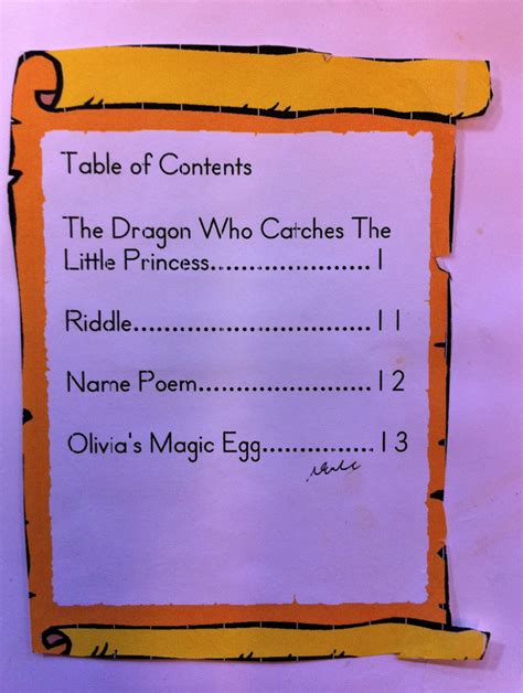 Table Of Contents Examples For Kids