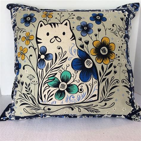 Decorative Cat Pillow 20 Square Linen Cotton From Porto Etsy Cat