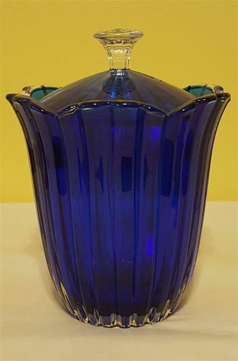 Vintage Cobalt Blue Glass Tulip Vase Dish W Lid ~mint~ Blue Glass Blue Glassware Cobalt Glass