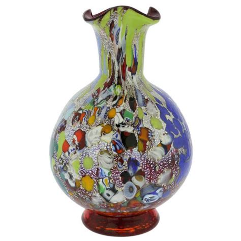 Murano Glass Vases Murano Millefiori Art Glass Vase Silver Red