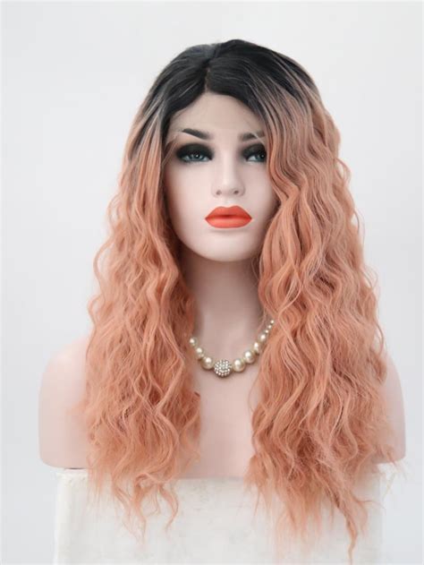 Peach Pink Bob Wavy Lace Front Wig Synthetic Wigs Babalahair