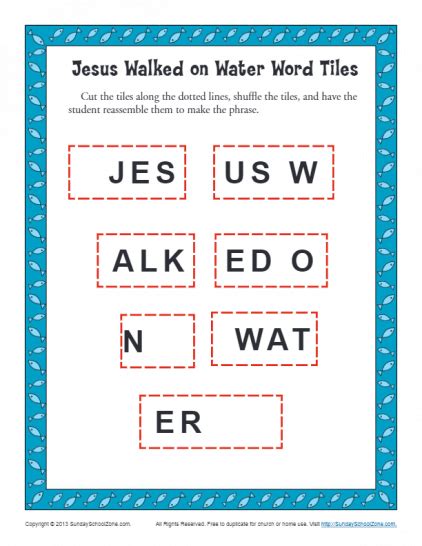 Jesus Walks On Water Word Search Puzzle