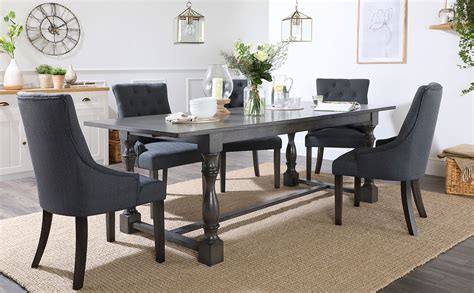 Dining room table room and board. Devonshire Grey Wood Extending Dining Table with 6 Duke Slate Fabric Chairs | Furniture Choice