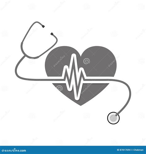 Heart With Stethoscope And Heartbeat Sign Vector Illustration Stock