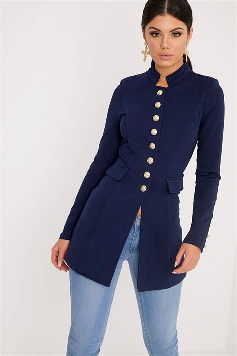 Deleana Navy Longling Military Style Jacket Prettylittlething