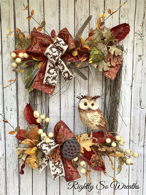 Owl Wreath For Front Door Owl Wreath Fall Wreath Owl Decor