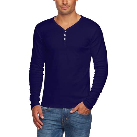 Alta Mens Slim Fit V Neck Long Sleeve Cotton T Shirt With 3 Button Up Opening Ebay