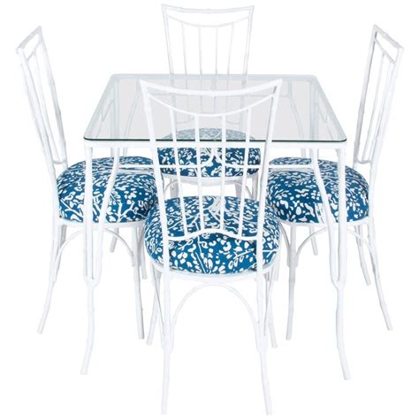 White Metal Faux Bamboo Outdoor Dining Set at 1stDibs