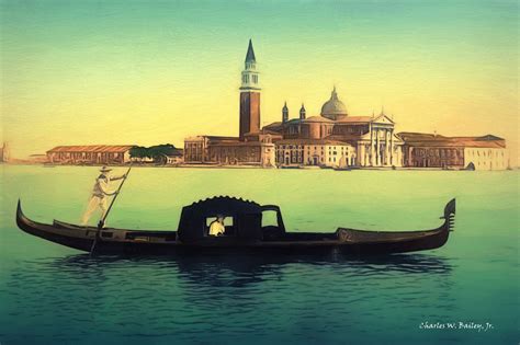 Digital Color Pencil Drawing Of A Gondola Near The San Giorgio Maggiore