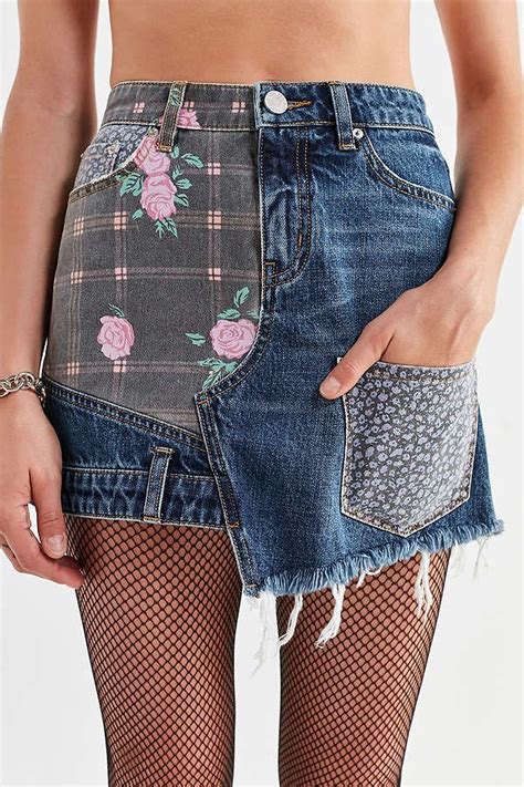 Bdg Floral Patchwork Denim Mini Skirt Denim Fashion Denim Ideas