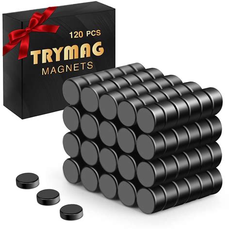 Trymag Miniature Magnets 120 Pcs 3x2mm Tiny Magnets Small Black Round