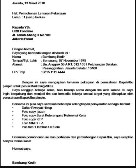 40+ Contoh Surat Lamaran Kerja yang Baik dan Benar Lengkap! [+Doc] http