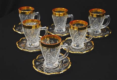 Arabian Cut Crystal Tea Set With Gold Trim Gi Alhannah Islamic