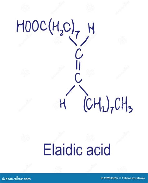 Elaidic Acid Chemical Structure Vector Illustration Hand Drawn Stock
