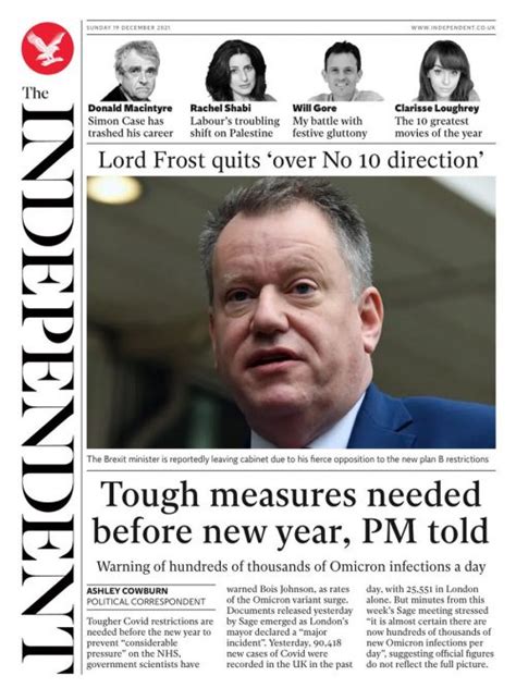 Independent On Sunday Front Page Th Of December Tomorrow S