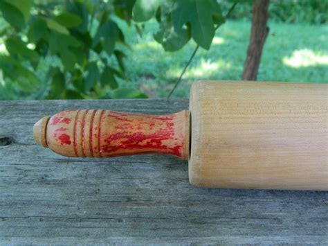 Vintage Wooden Rolling Pin Wfaded Red Paint On The Handles Etsy