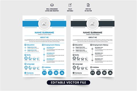 Minimalist Resume And CV Template Vector With Photo Placeholders Creative Resume Layout Design