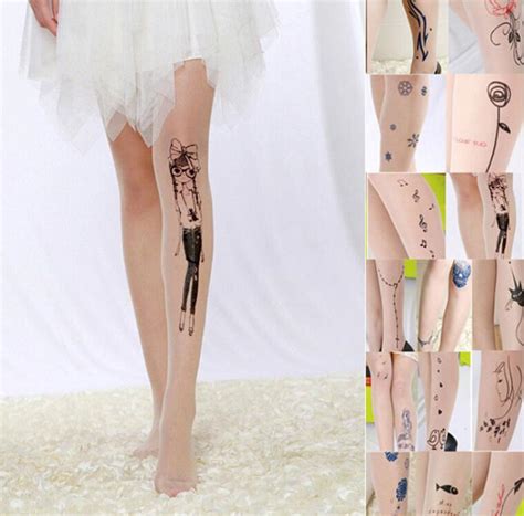 New 2018 Sexy Women Tattoo Cute Patterns Sheer Pantyhose Stockings