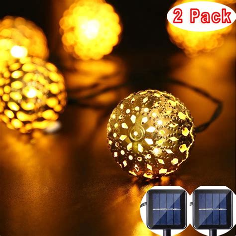 2pack Qedertek Solar String Lights 11ft 10 Led Moroccan Ball Fairy