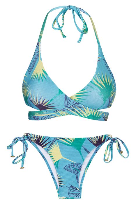 Blue Graphic Brazilian Side Tie Bikini With Wrap Top Flower Geometric