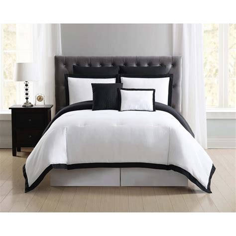 Truly Soft Everyday 7 Piece White And Black Queen Comforter Set