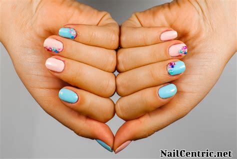 How To Make Girly Pink And Blue Nails With Stones
