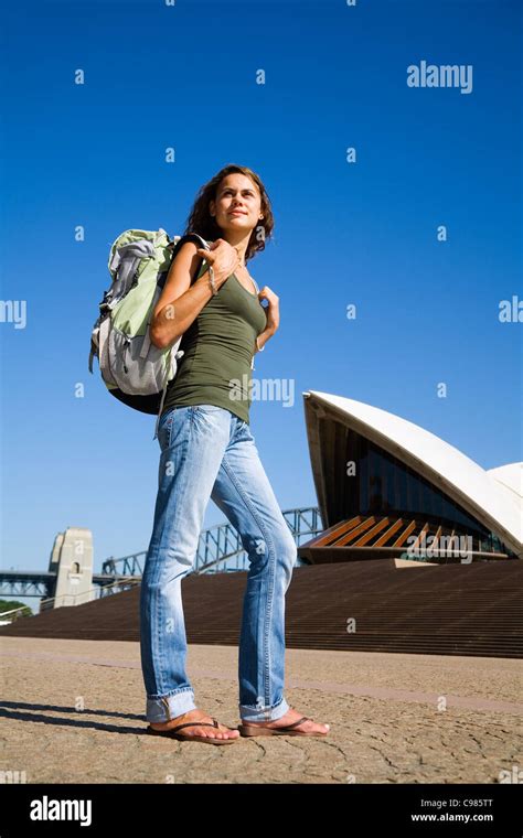 Backpacker At The Sydney Opera House Sydney New South Wales