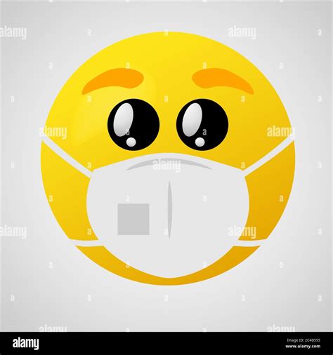 Emoji With Mouth Mask Yellow Face With Eyes Wearing A White Surgical Mask Stock Vector Image