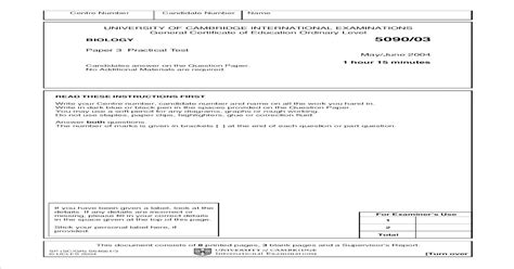 Cxc Biology Past Paper 3 2004 Pdf Document