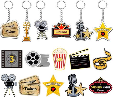 Movie Night Party Supplies Acrylic Keychains Clapboard Ticket Film