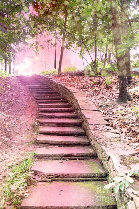 Surreal Pink Fantasy Dream Staircase In Woodlands Forest Pink Stairs