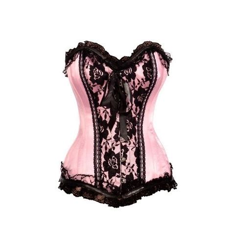 Pink Overbust Corset With Floral And Bow Detail Liked On Polyvore Overbust Corset Lace Corset