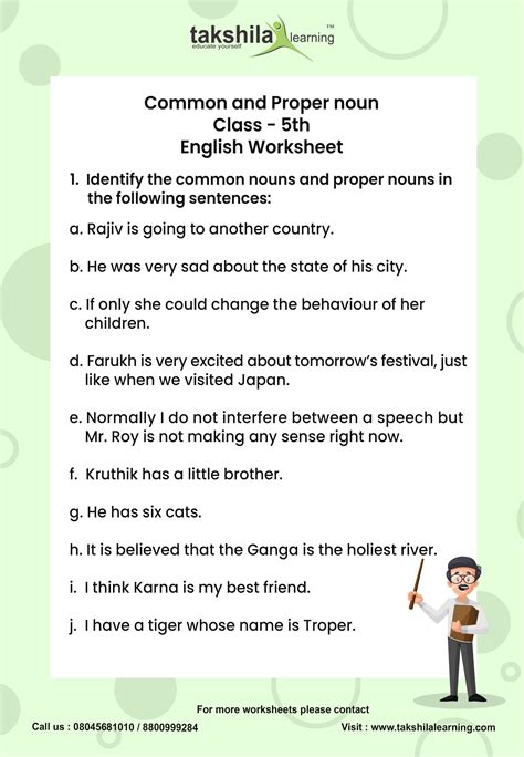 English Grammar For Class 5 Common And Proper Nouns This Worksheet Is