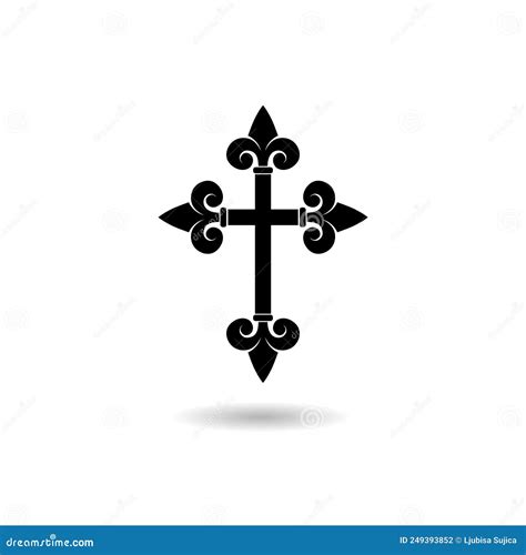 Fleur De Lis Cross Logo Met Schaduw Vector Illustratie Illustration
