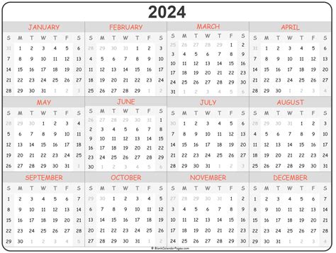 Printable Yearly 2024 Calendar With Holidays Premium Template 27482